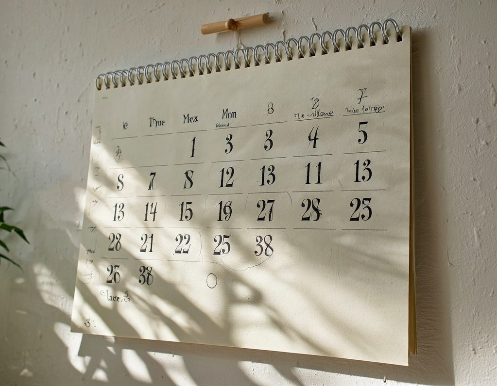 A wall-mounted calendar displaying the days and dates for July.